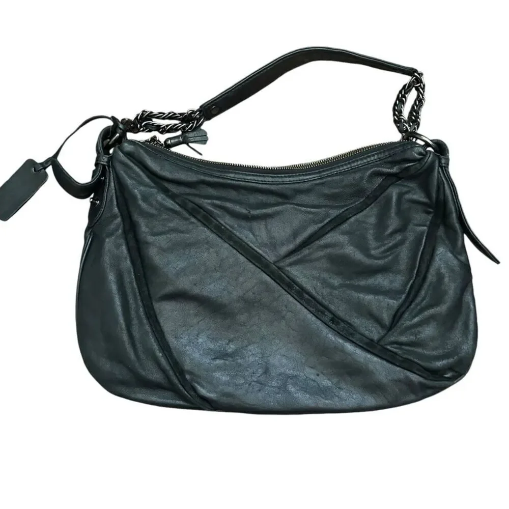 Cole Haan x Maria Sharapova Leather Women's Hobo Bag Black‎ Chain Strap Moto
